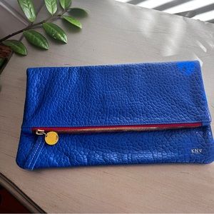 Clare V. Foldover Clutch Cobalt Pebble